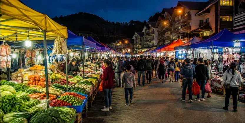 Vibrant Brinchang Night Market with colorful stalls