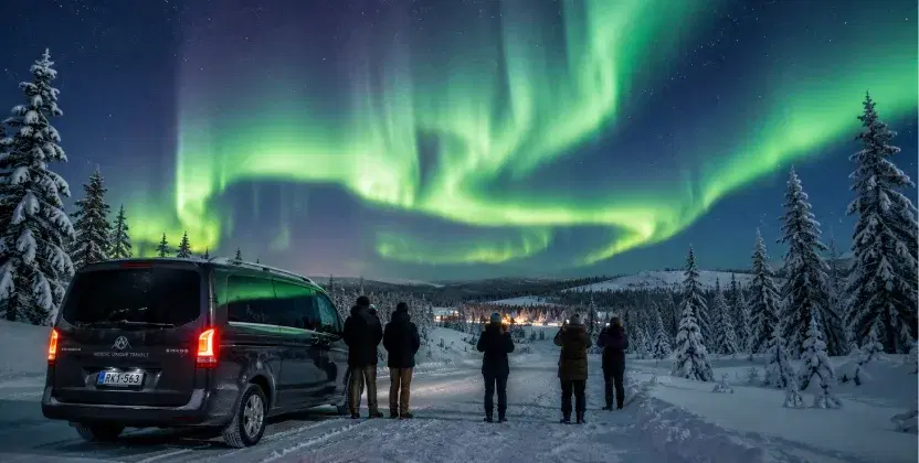 People Chasing Aurora in Lapland