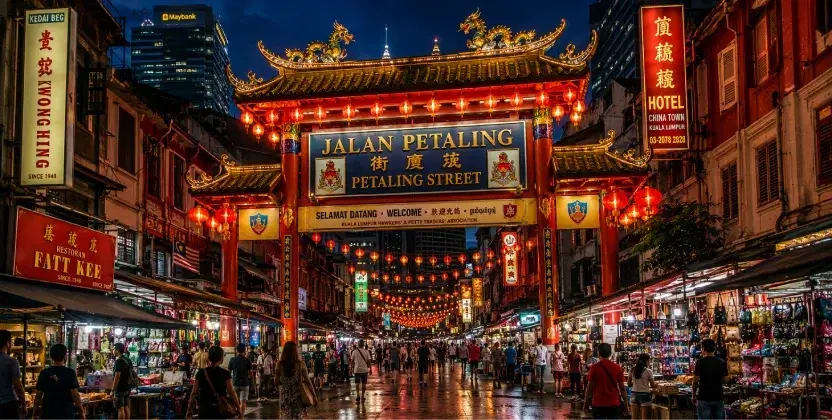 Glowing China town at night