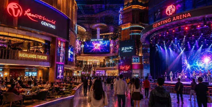 Visitors experience live entertainment, dining and nightlife at Resorts World Genting.
