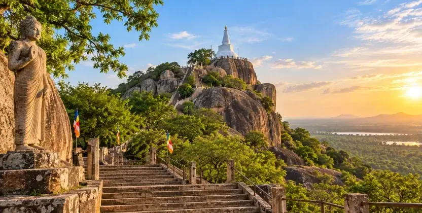 Mihintale Sunset Stairway and Stupa in Anuradhapura, Sri Lanka
