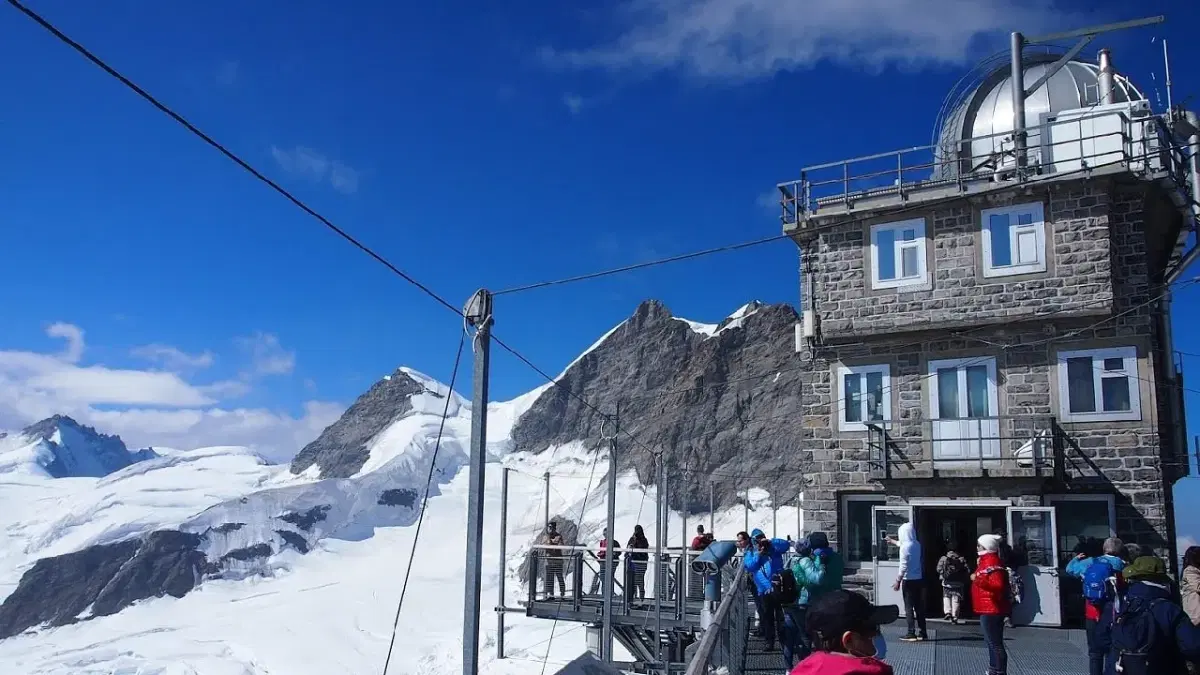 Sphinx Observatory infornt of Swiss alpine ranges in Jungfraujoch