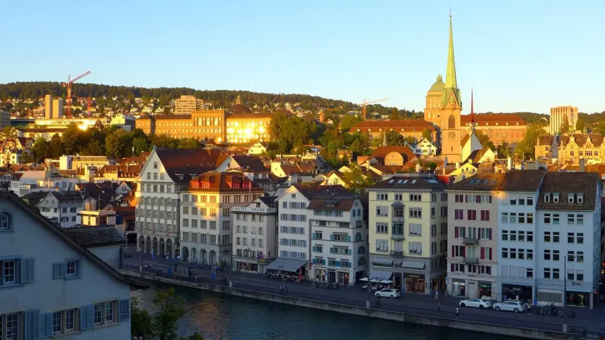 View of Old town in Zurich getting sunkissed 