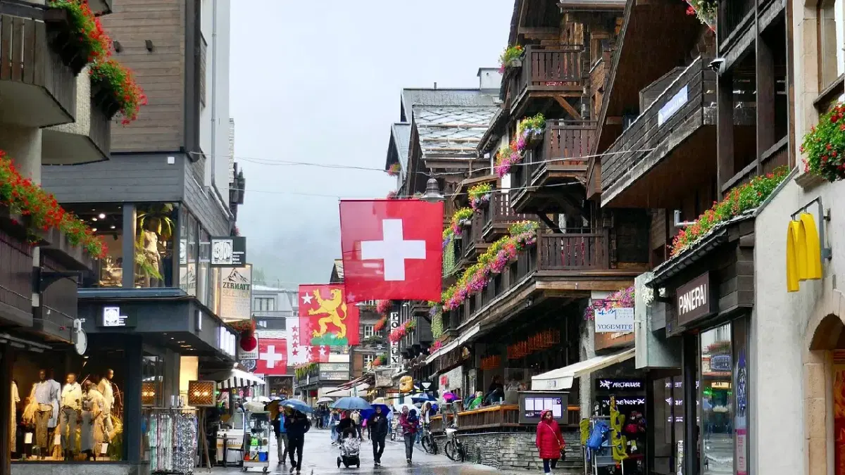 View of Bahnhofstrasse in Zermatt
