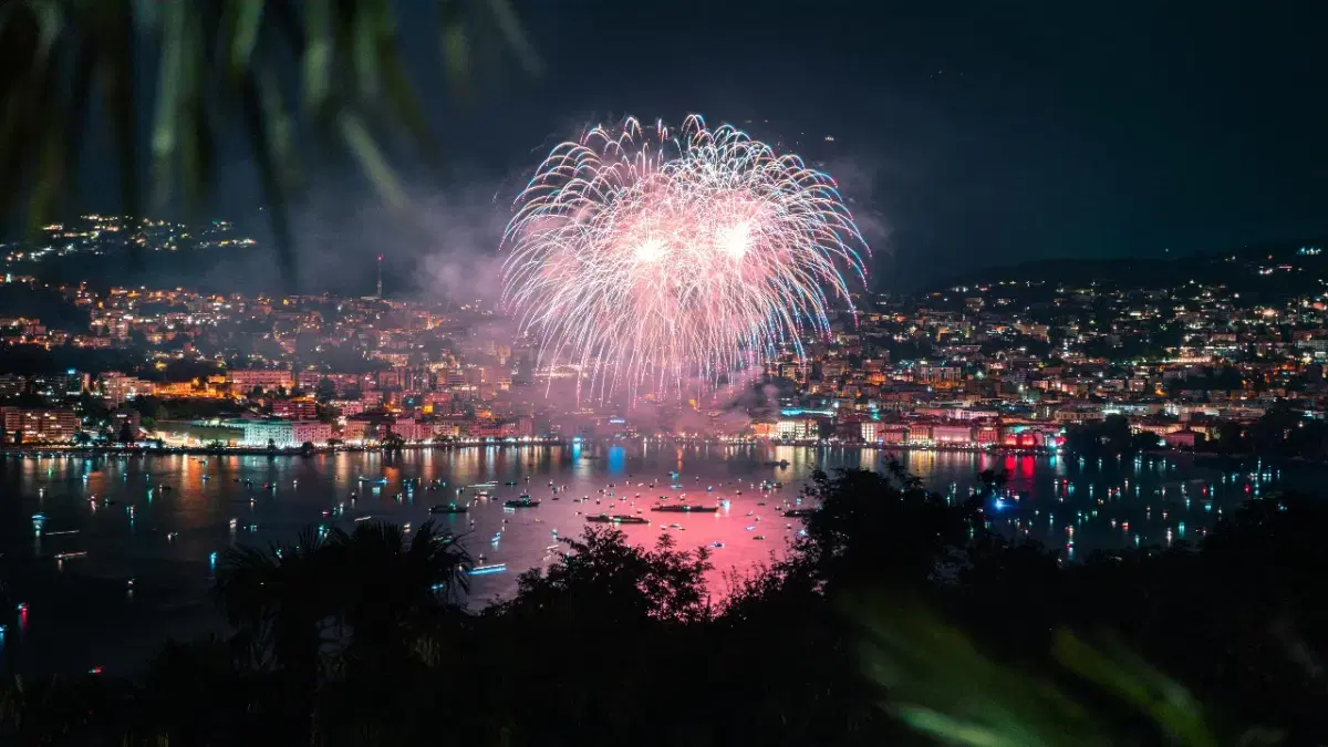 View of Fire works for festival in Switzerland 