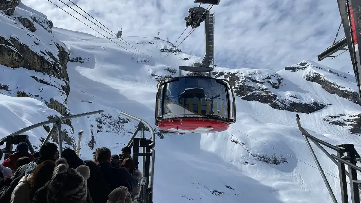 View of cable car gondola in mount titlis
