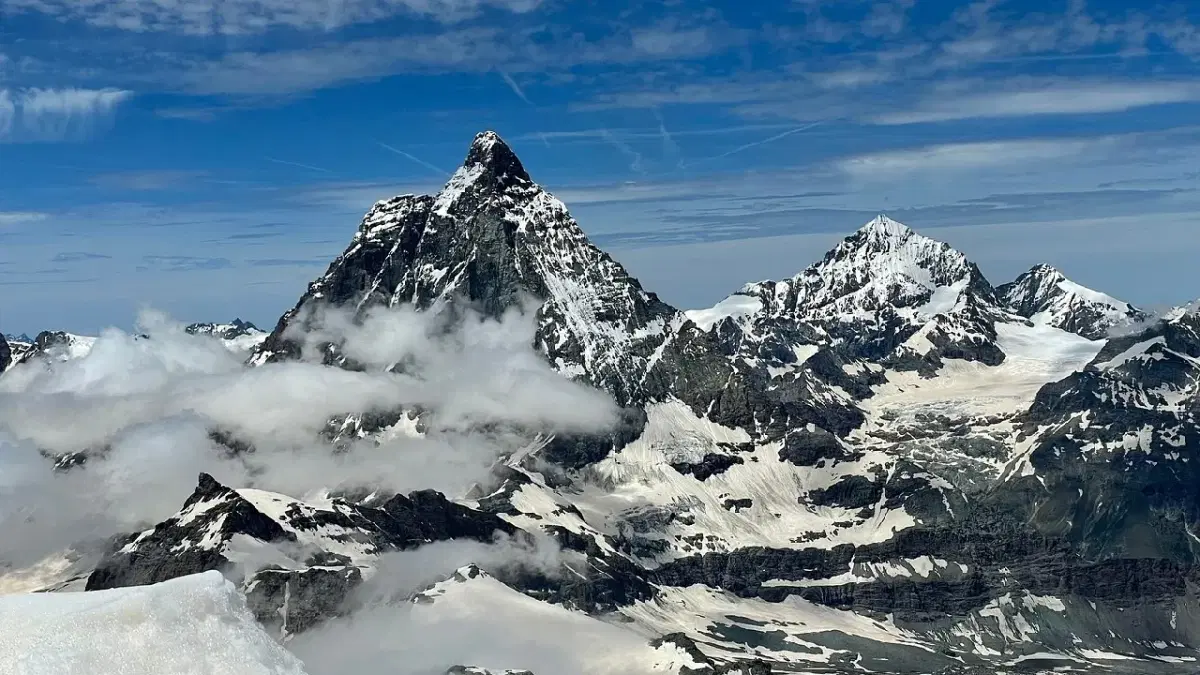 View of swiss alpine ranges along with matterhorn