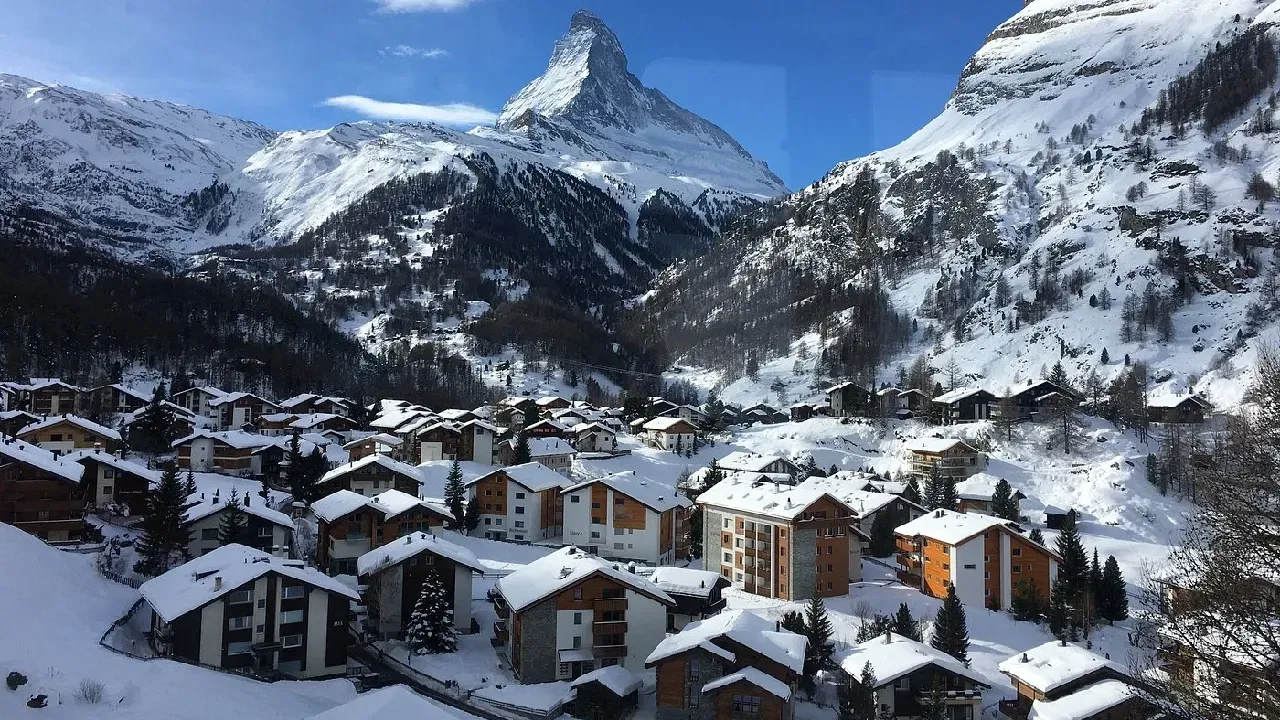 View of Zermatt alpine ranges with the houses at the bottom