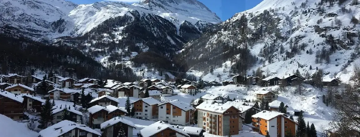 View of Zermatt alpine ranges with the houses at the bottom