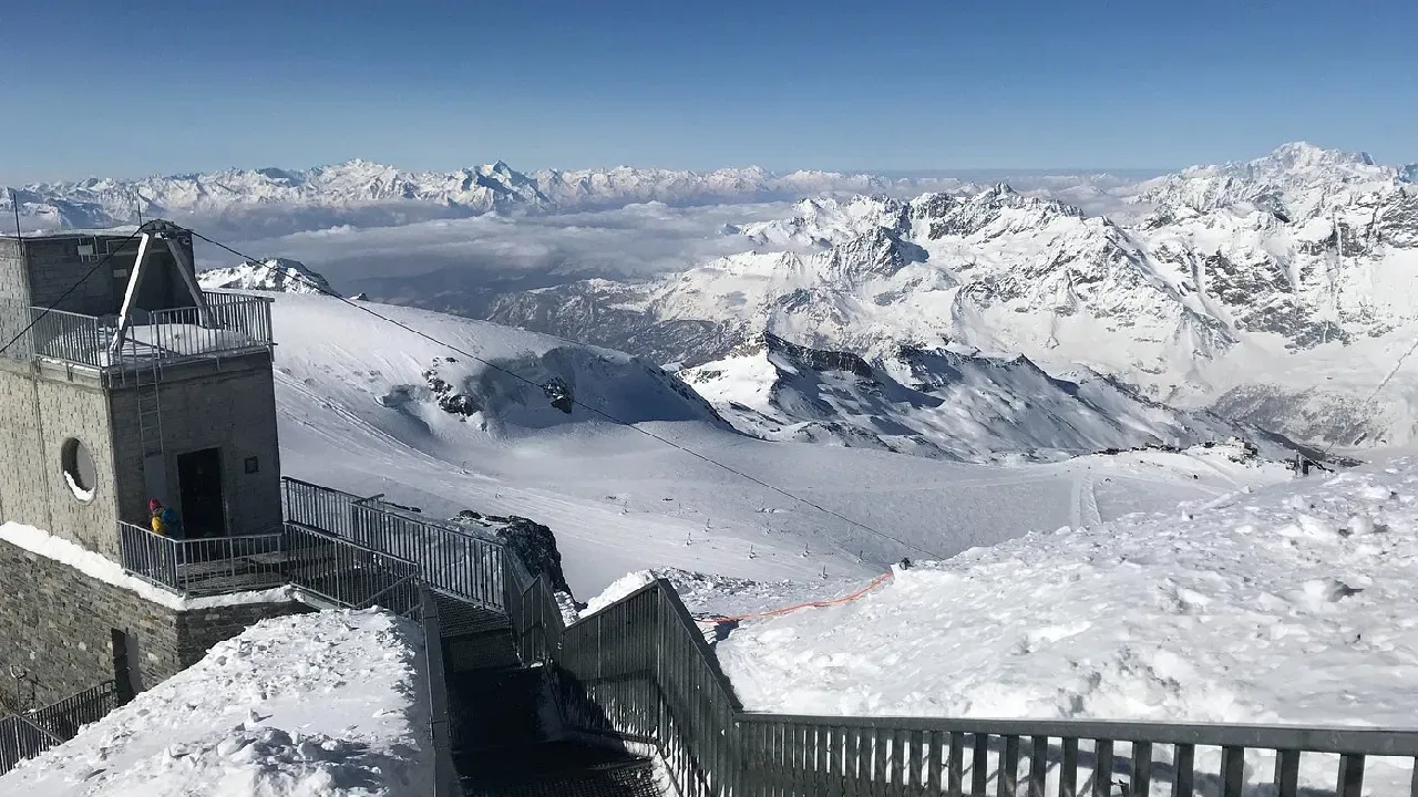 view of matterhorn glacier paradise with the Swiss alpine ranges surrounding