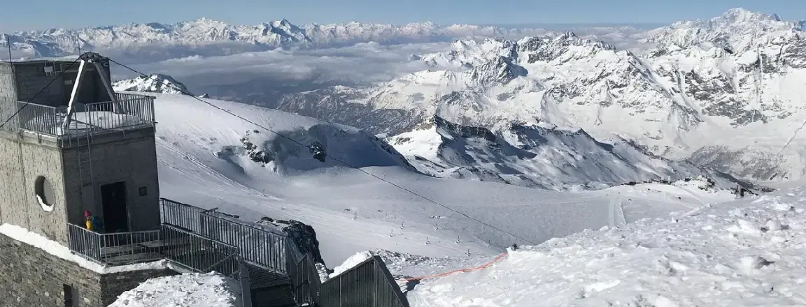 view of matterhorn glacier paradise with the Swiss alpine ranges surrounding