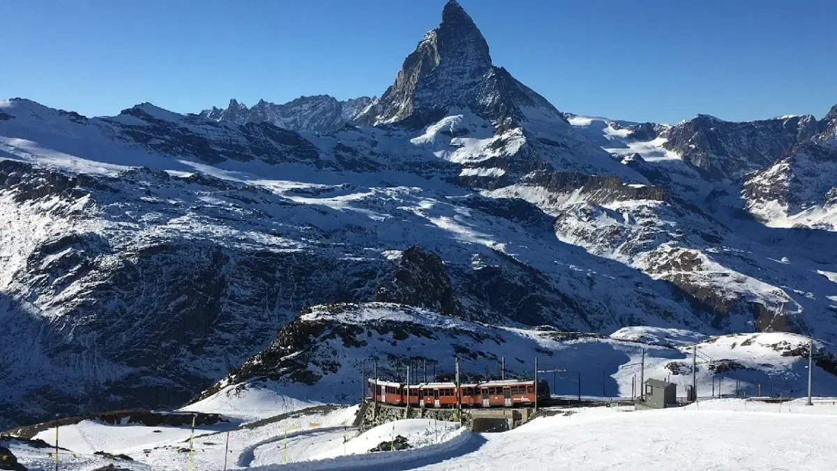 scenic view of gornergrat railway train with matterhorn at the background
