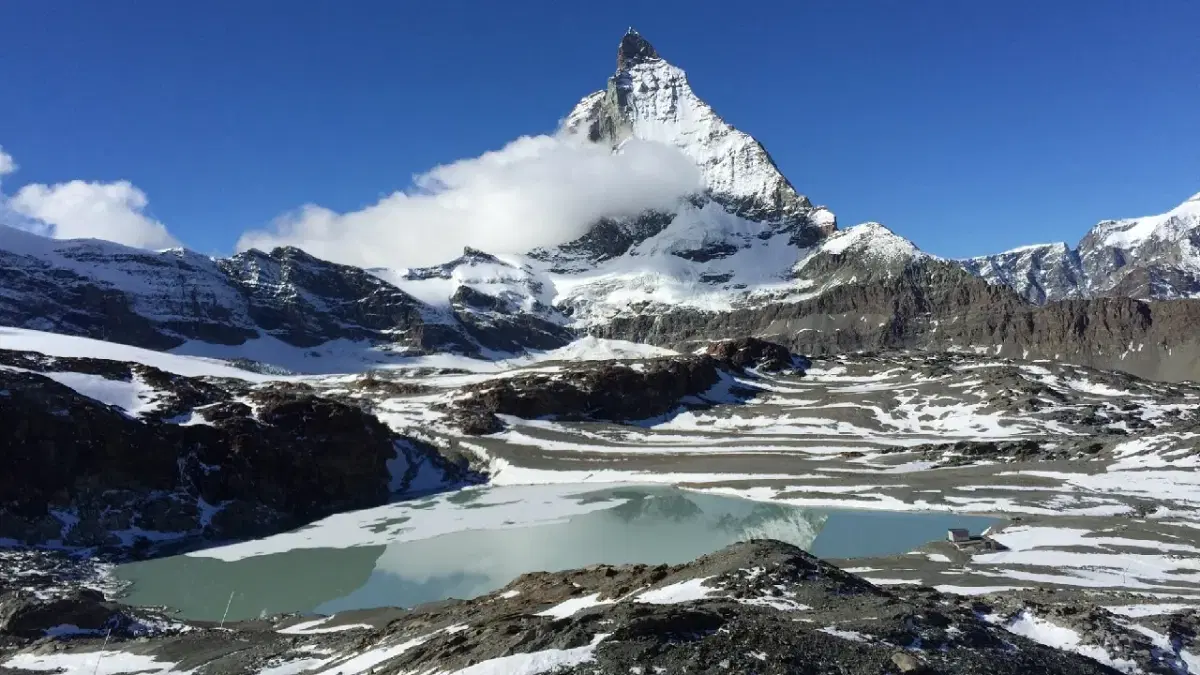 view of matterhorn with the Snow surrounding it