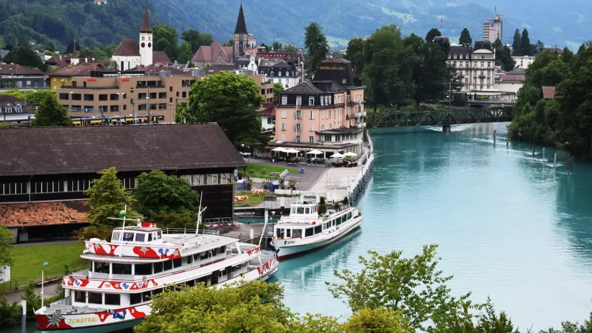 view of Interlaken cruises alongside the city view