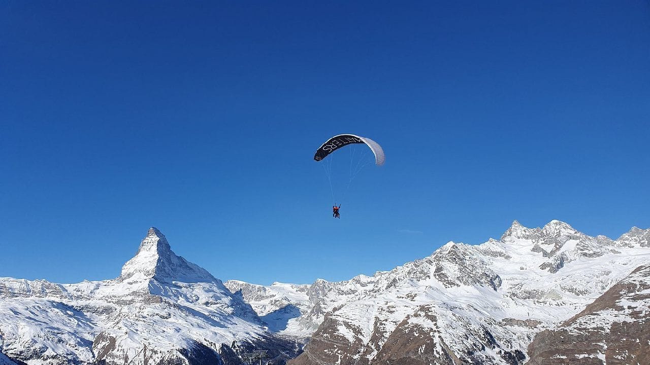 View of paragliding in Matterhorn zermatt