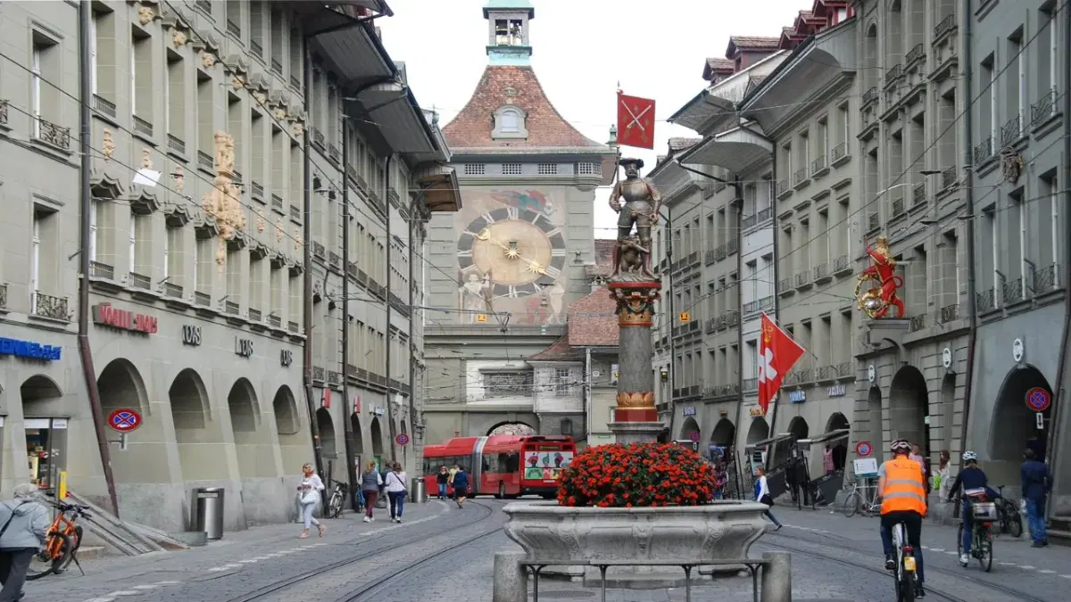 View of main shopping street in bern when passing zytglogge