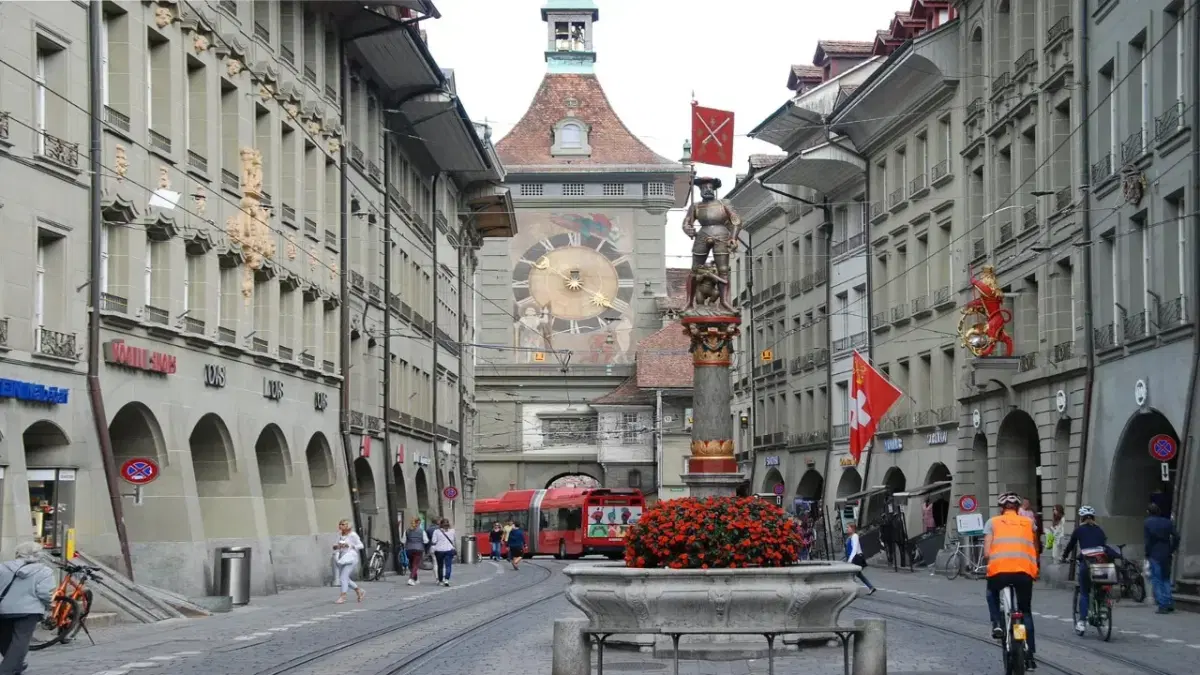 View of main shopping street in bern when passing zytglogge
