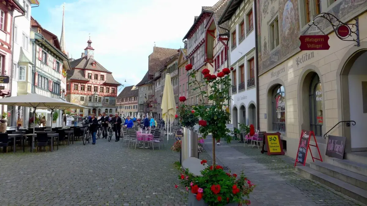 View of people walking in Stein am Rhein