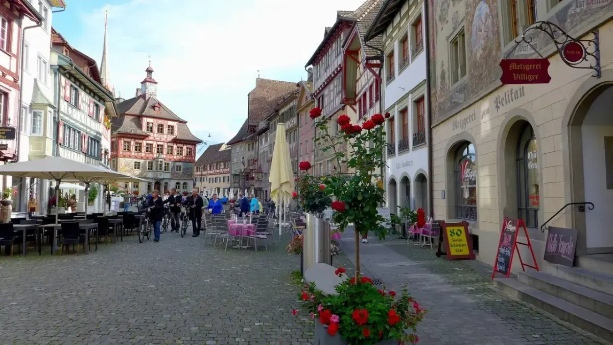 View of people walking in Stein am Rhein