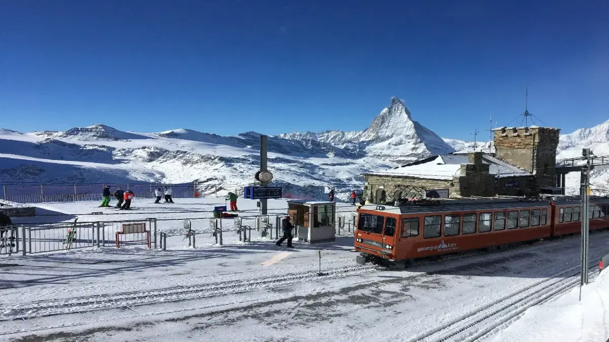 View of gornergrat railway with matterhorn at the background