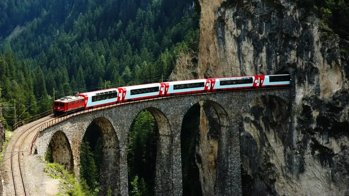 View of Glacier express over a bridge