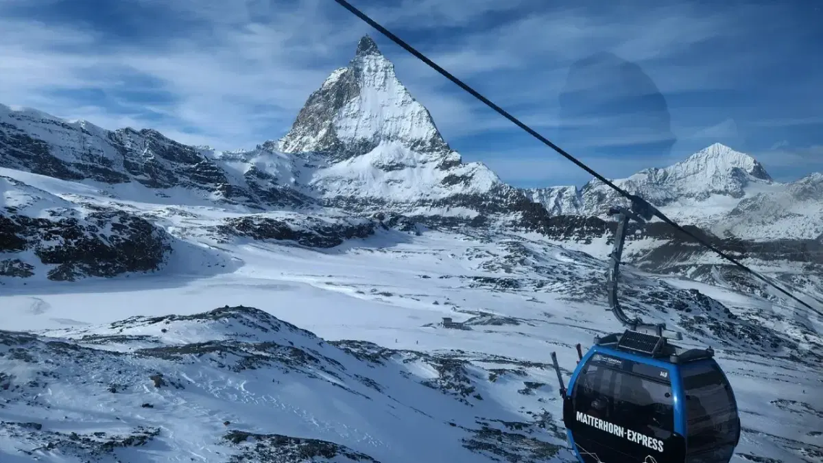view of ascending cable car in Matterhorn Glacier Paradise
