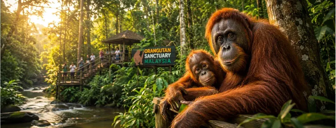 Orangutan Family at Orangutan Sanctuary Malaysia