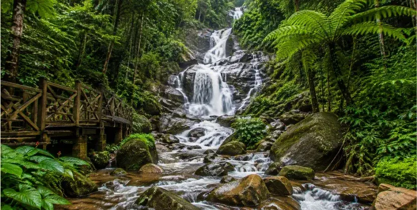 Parit Falls surrounded by rainforest and rocks