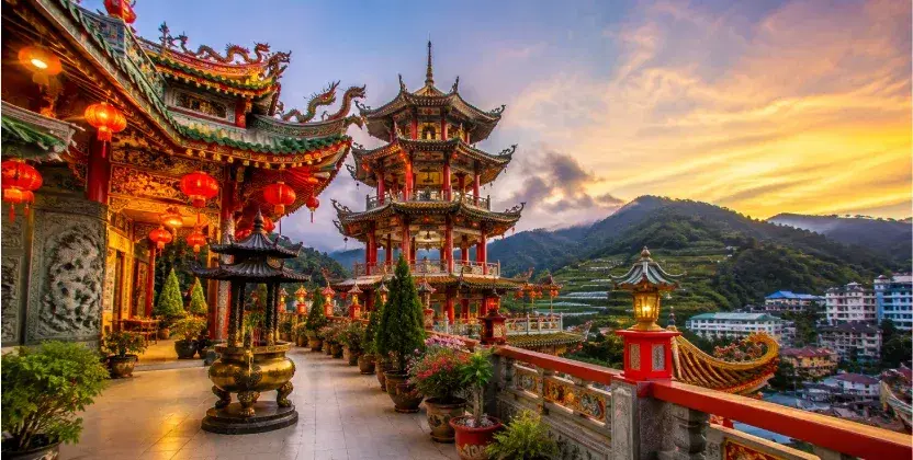Ornate Sam Poh Temple overlooking mountains, among cultural places to visit in Cameron Highlands