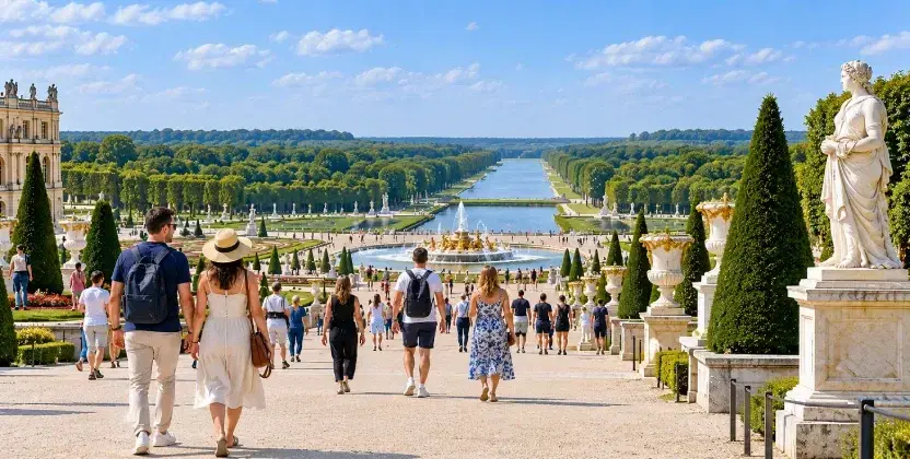 People walking in the gardens of Versailles