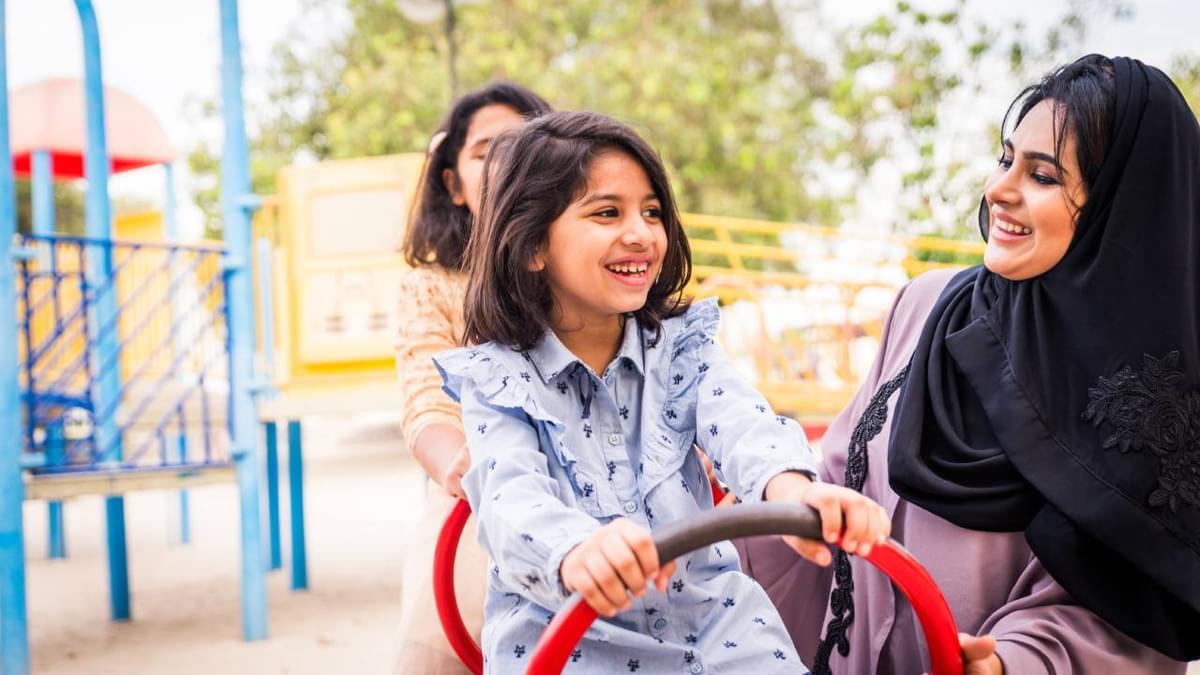 family in amusement park
