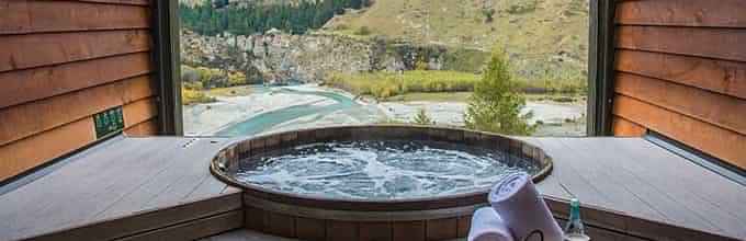 Onsen hot pools at Queenstown with uninterrupted views across the Shotover Canyon