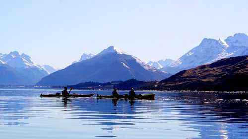 Kayaking scenes during sunset at Lake Wakatipu