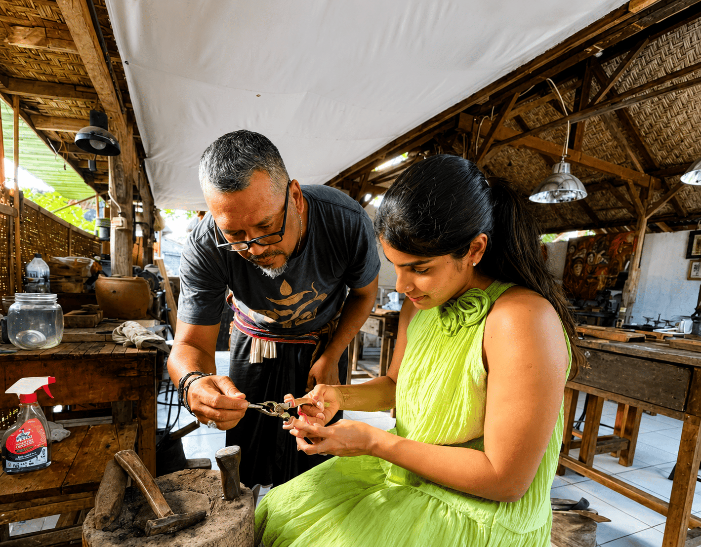 Tirta Empul Temple, Waterfall, Swing & Silver Making Class Private Tour