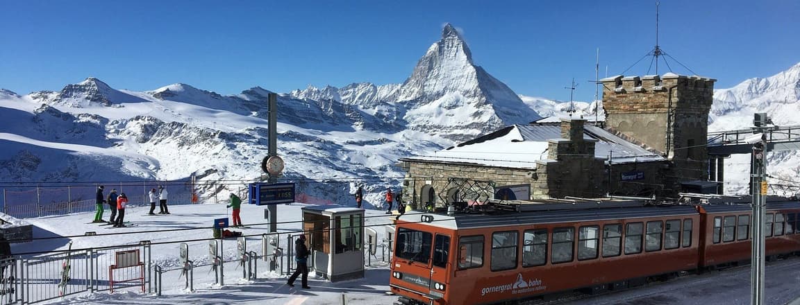 View of Gornergrat railway train with matterhorn at the background